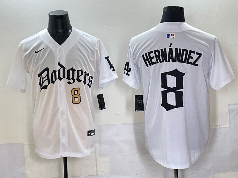 Men Los Angeles Dodgers #8 Hernandez white Nike 2025 MLB jersey 007->los angeles dodgers->MLB Jersey